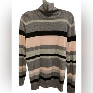 Joseph A. NWT Sparkly Gray, Black, and Pink Shimmery Striped Turtleneck Size XL